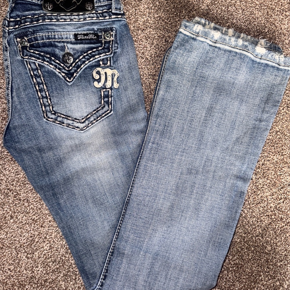 Miss Me Blue Boot Cut Jeans with Decorative Stitching